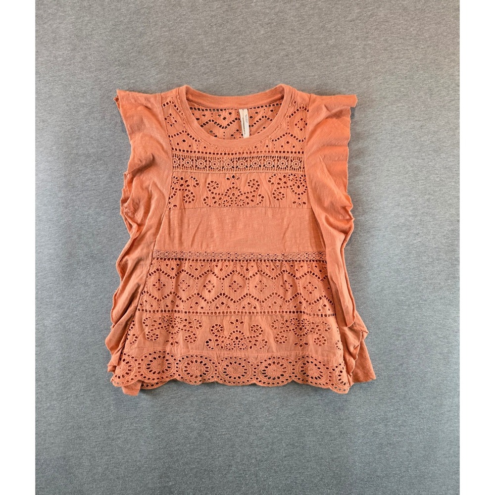 Anthropologie Top Womens M Orange Eyelet Lace Ruffle Sleeveless Boho OBI495048